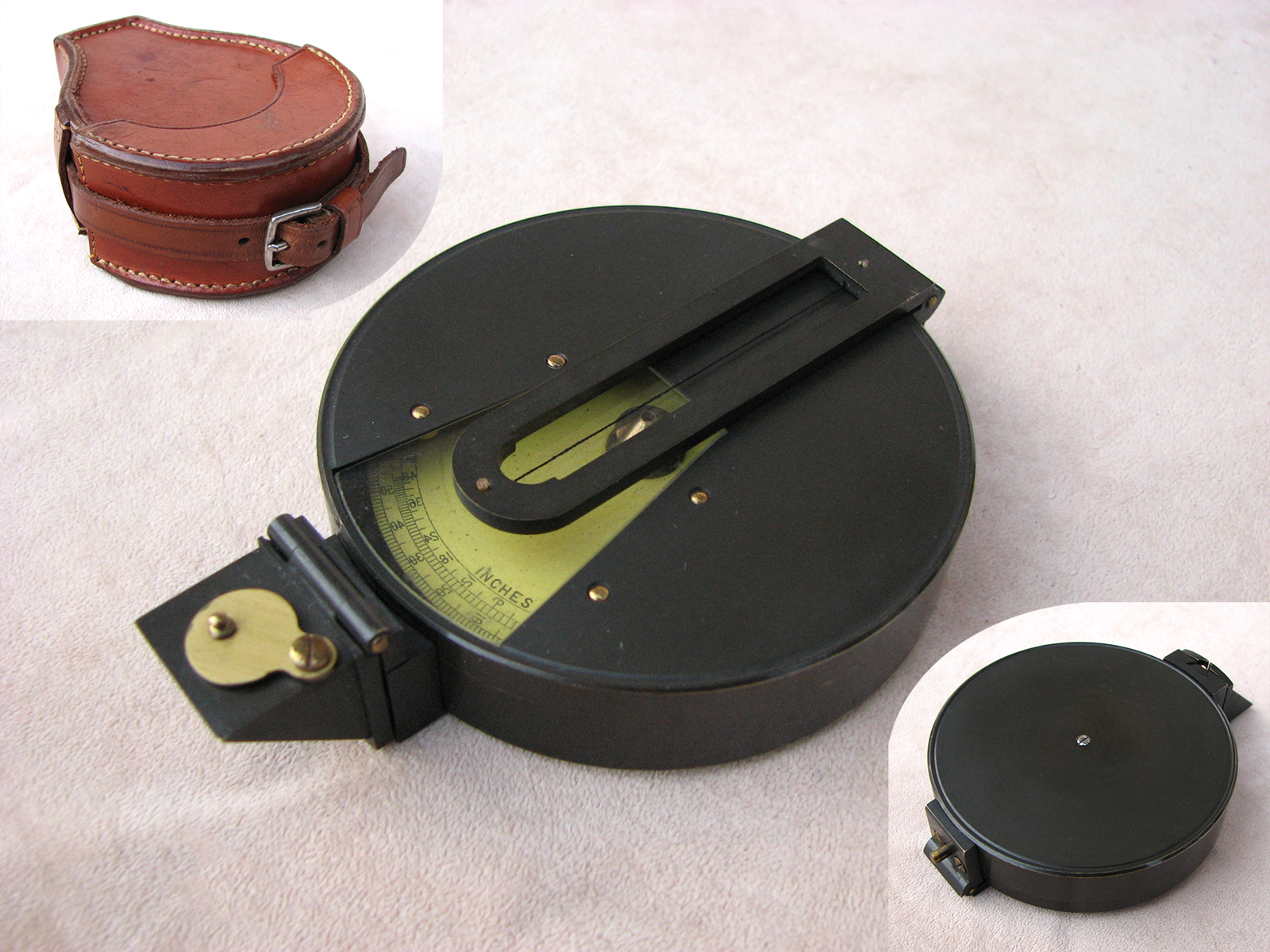 Prismatic inches per yard clinometer in fitted leather case